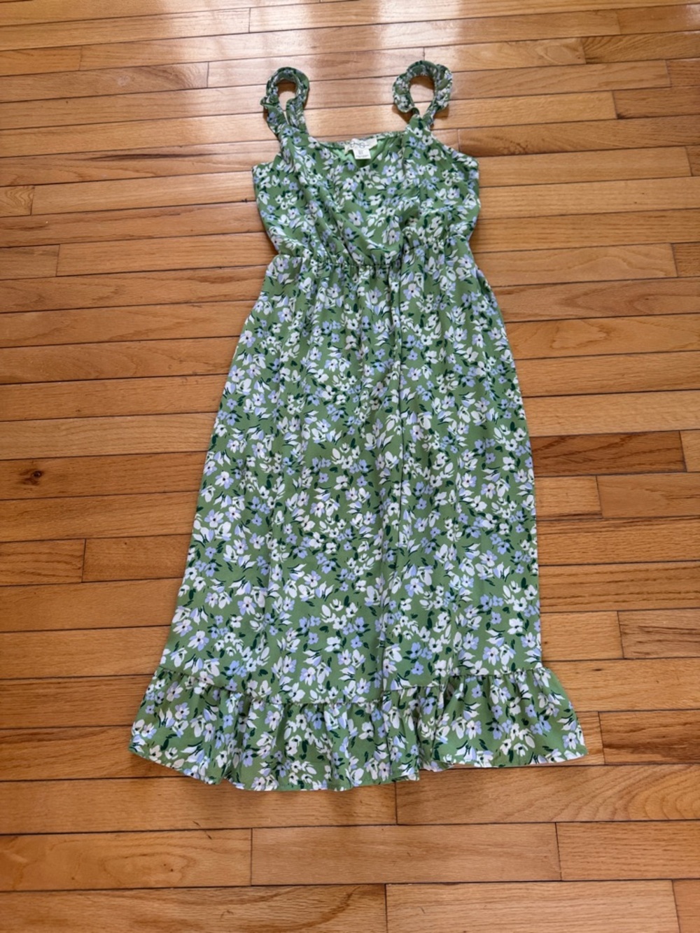 Jessica Simpson Green Floral Sundress with Ruffle Hem Size Small